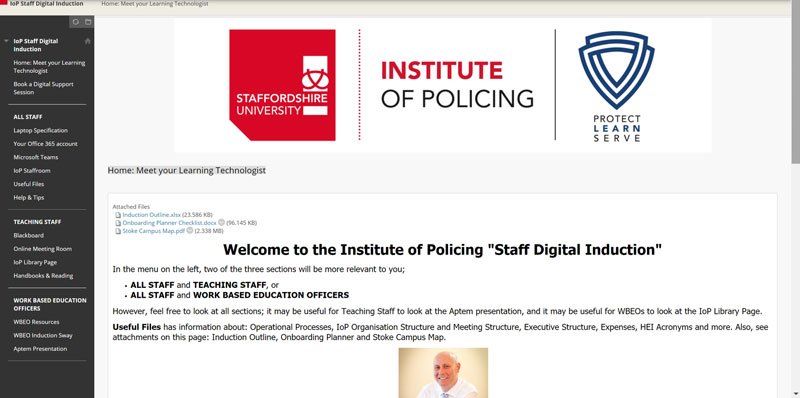 Screenshot of the Institute of Policing Staff Digital Induction Homepage