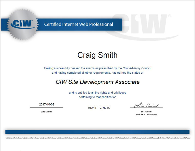 CIW Site Development Associate Certificate