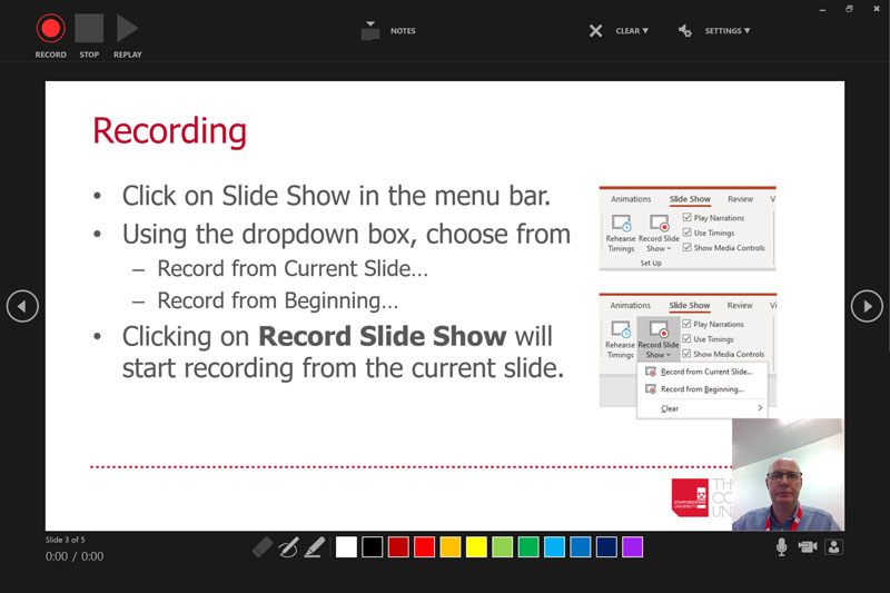 Screenshot of PowerPoint about recording video