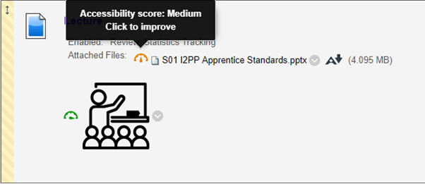 Screenshot showing Blackboard Ally Accessibility score: Medium