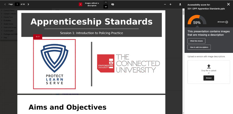 Screenshot showing Blackboard Ally's suggested improvements