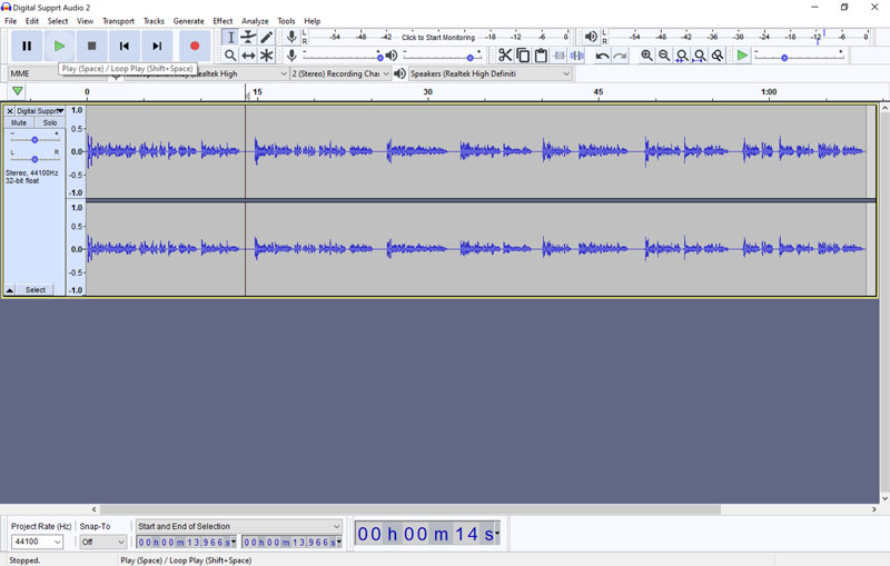Screenshot of Audacity audio editing software