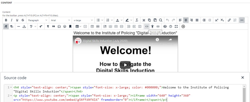 A screenshot of the Source Code window in Blackboard