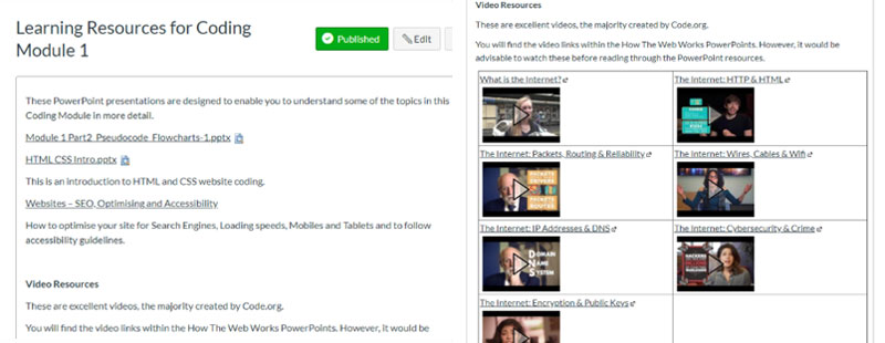 Screenshot of Canvas showing Learning Resources