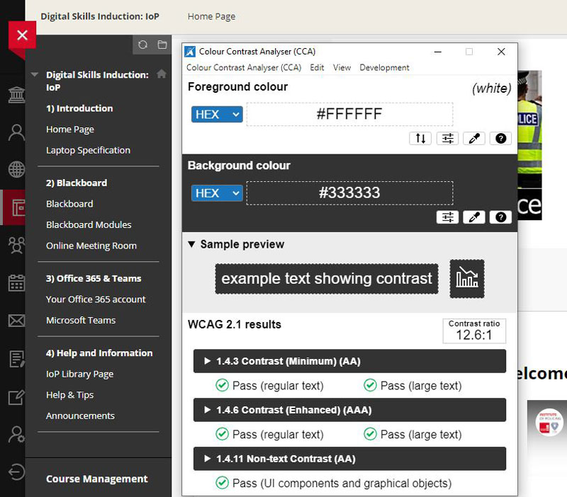 Screenshot of Colour Contrast Analyser