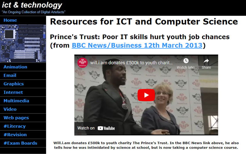 Screenshot of my ICT Website