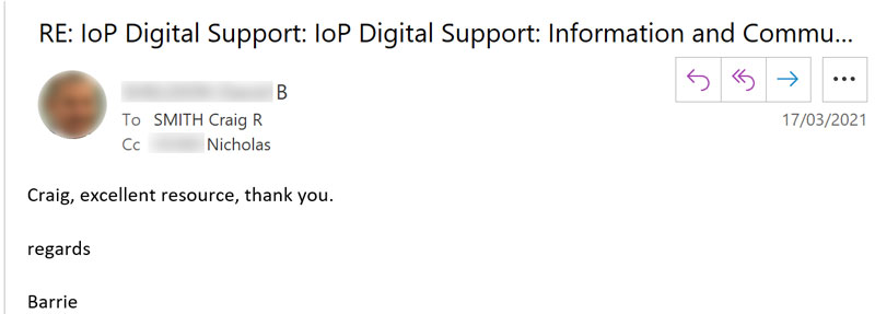Screenshot of feedback about Digital Support module (1)