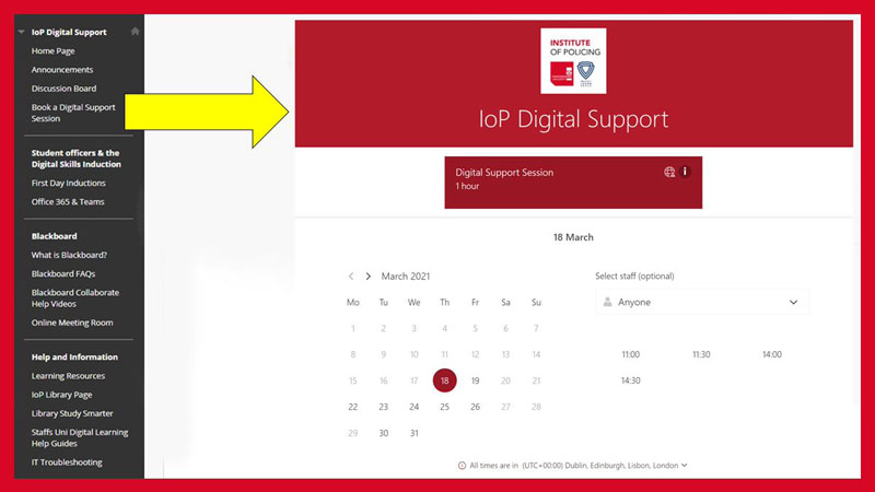 Screenshot of IoP Digital Support Booking page
