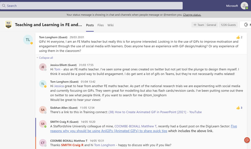 Screenshot of MIEE Team showing chat
