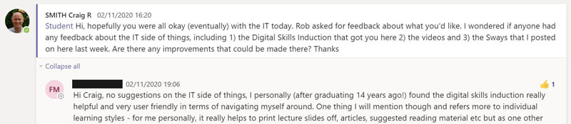 Screenshot 1 showing student feedback