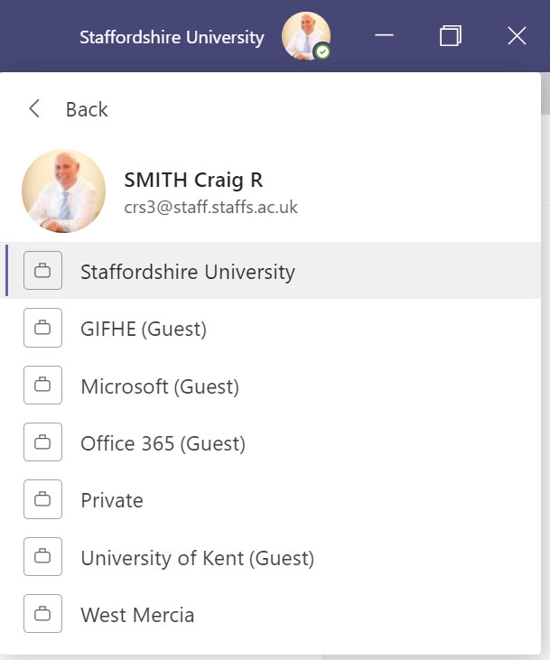 Screenshot of Teams organisations