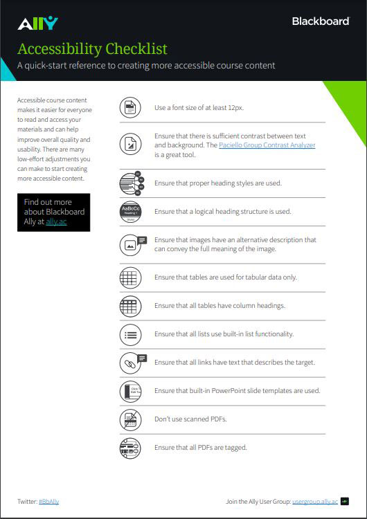 Blackboard Ally Accessibility Checklist