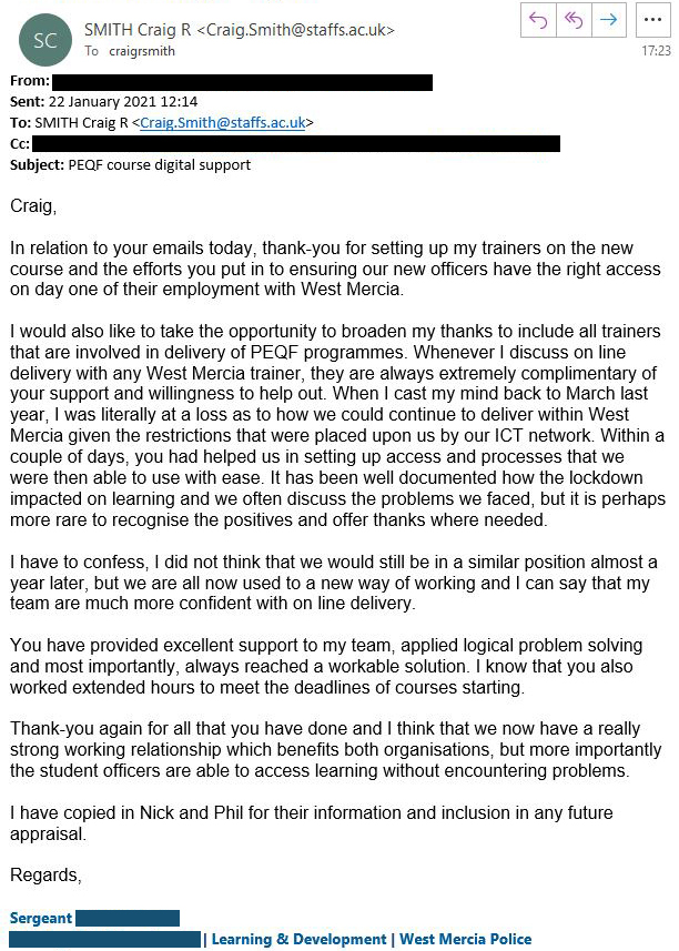 Email from West Mercia Police